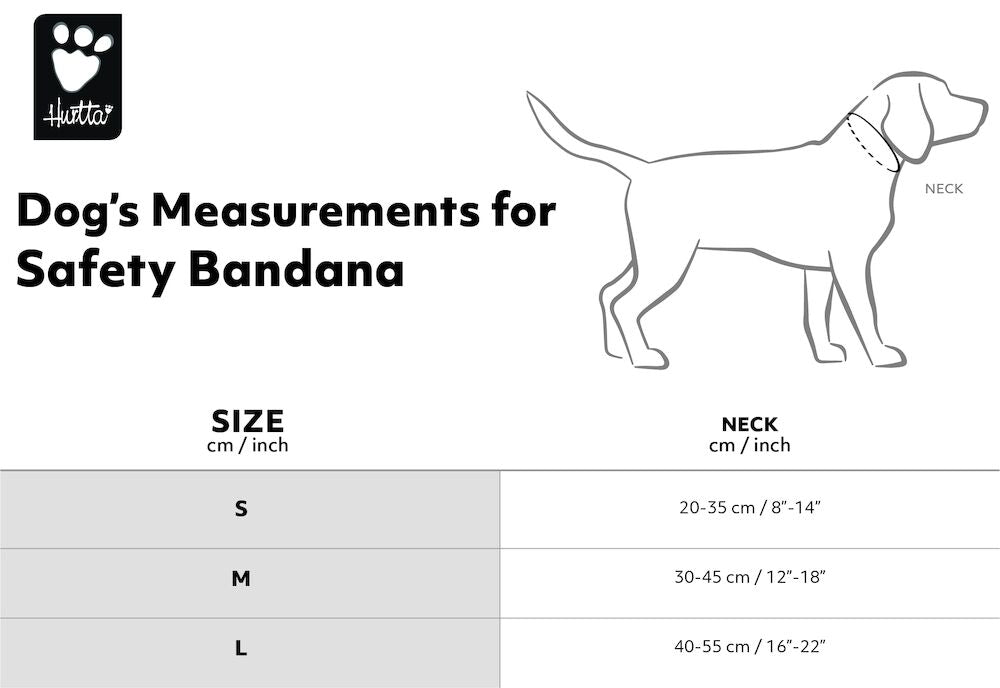 Hurtta Zhero Safety Bandana ECO Size Chart 